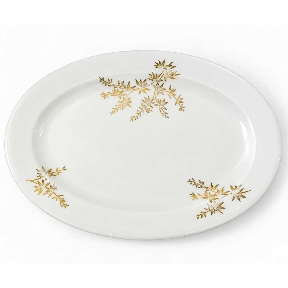 Vintage Fire-King Golden Bamboo Milk Glass Oval Platter 12 Inch Serving Dish